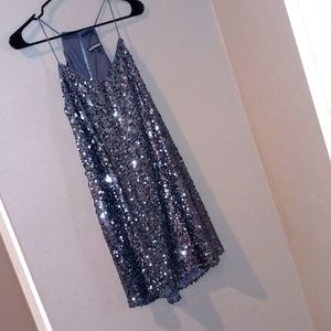 Express Taupe Sequin Mini Party Dress Medium